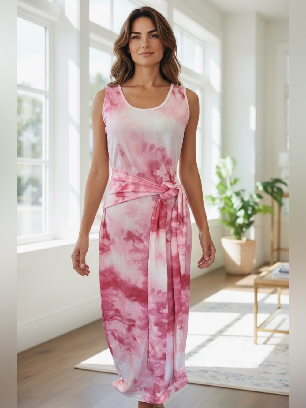 Women’s Pink Tie-Dye Maxi Dress FITS MEDIUM to LARGE